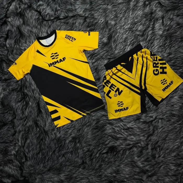 Nouvel ensemble sportif IMMAF 2026 – T-shirts et shorts graphiques noirs et roses pour hommes