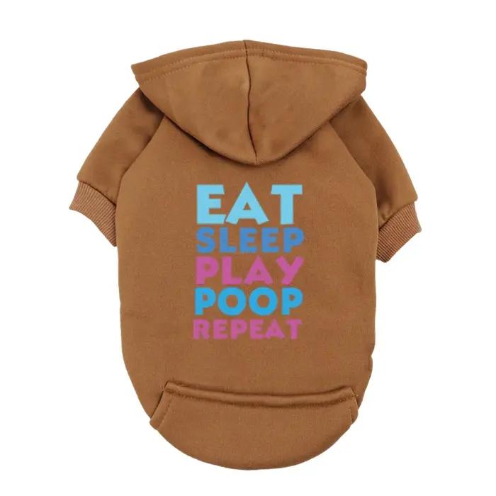 Sweat à capuche pour chien bleu marine - Design humoristique "Eat Sleep Play Poop" - Vêtements pour animaux de