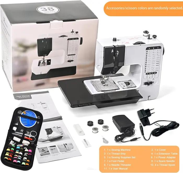 Machine à coudre électrique multifonction avec table d'extension, pédale, ensemble complet d'accesso