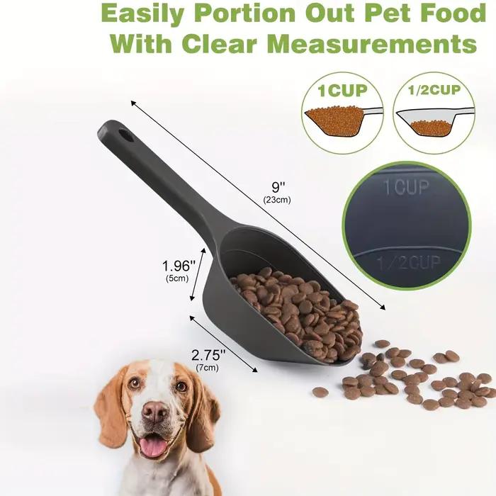 Cuillères à nourriture pour chiens avec lignes de mesure en plastique robuste pour 1/2 tasses et 1 tasse pack de 2 pour routine alimentaire pratique et moderne