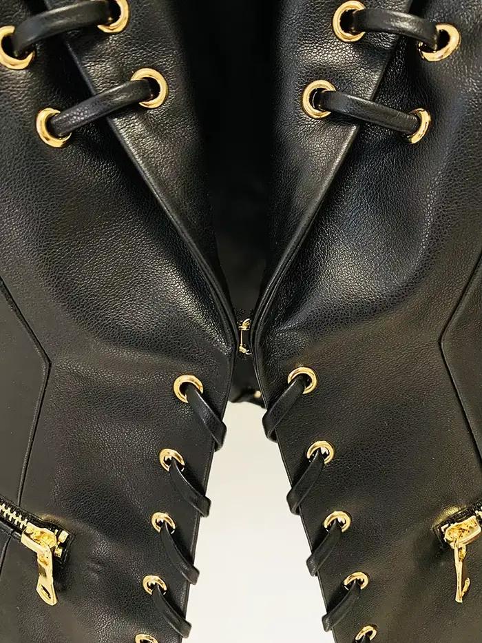 Veste de créateur tendance de haute qualité 2026, veste en cuir ajustée à lacets pour femmes
