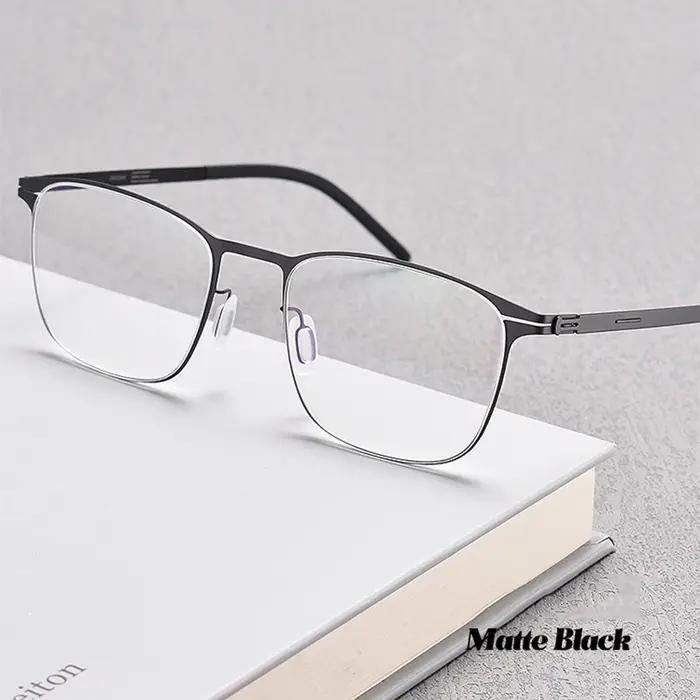 Monture de lunettes carrée sans vis pour hommes, design allemand, ultra-légère 7,5g, en acier fin, l