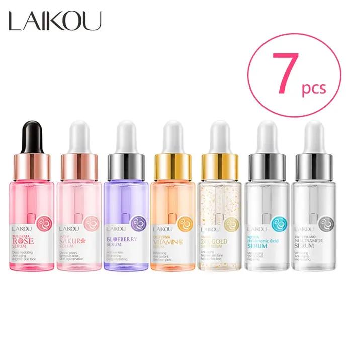 LAIKOU 7 bouteilles d'escargot d'or 24K Sakura acide hyluronique vitamine C Nicotinamida sérum de my