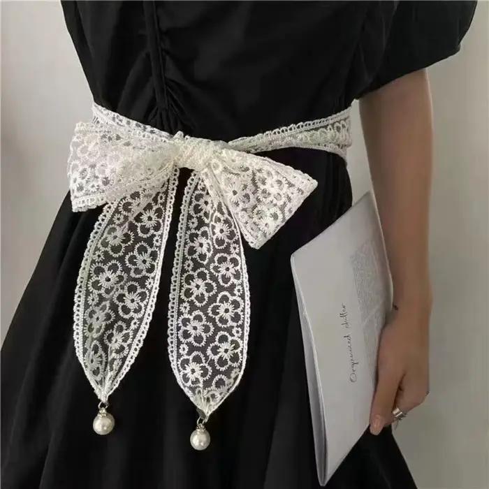 Ceinture en dentelle décorative avec pendentif en perles pour femmes élégantes occasions spéciales jupes pulls jeans