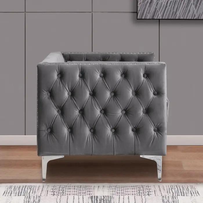 HORGgland O-Fauteuil en velours moderne, chaise d'appoint boutonnée avec coussin de jet et coussin e
