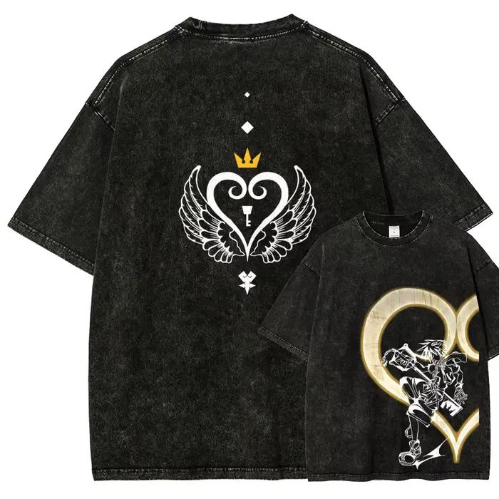 T-shirt délavé Kingdom Hearts, vêtements pour toute l'année, vêtements de caractère, grande taille,