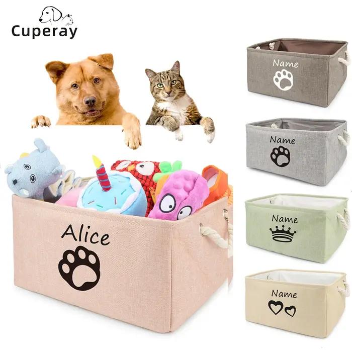 Boîte à jouets personnalisable pour chien pliable avec poignées confortables en lin pour rangement et décoration maison occassions spéciales chiens jouets
