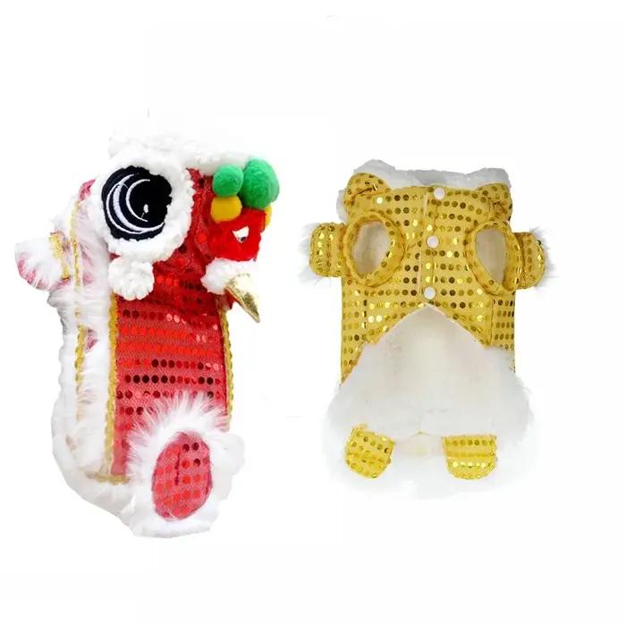 Costume de danse du lion pour chien et chat, vêtements d'hiver en laine de mouton et coton polyester, pour fêtes et promenades quotidiennes