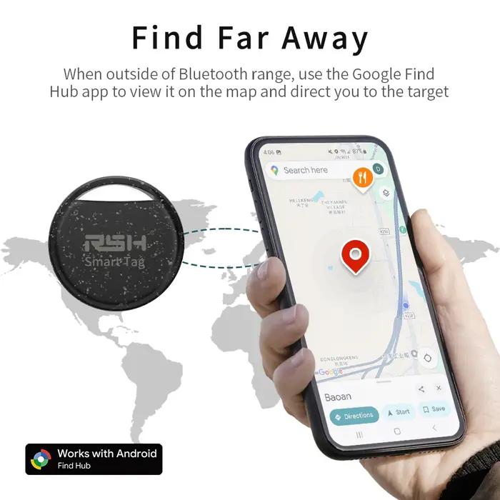 Smart Tag RSH pour Android - Étiquette intelligente en matériau écologique - Système de suivi anti-perte pour clés, animaux de compagnie et effets personnels - Compatible avec Google Find Hub