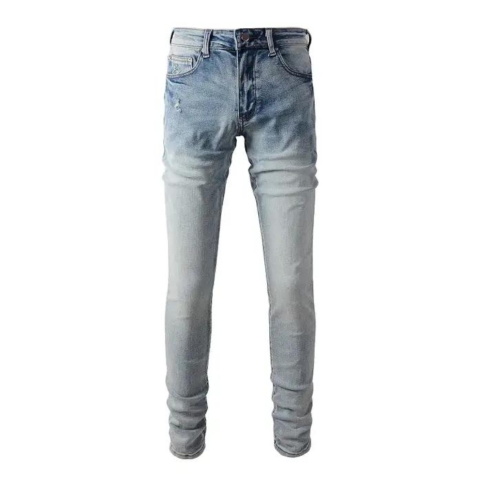 Jean classique en Denim extensible bleu clair pour hommes, Streetwear Vintage déchiré en coton, pant
