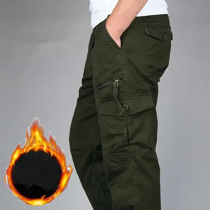 Pantalon cargo thermique hiver homme épais polaire - Trousers chasse double couche chaud droit longueur