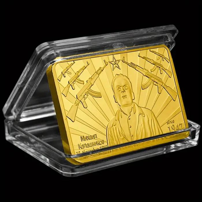 Russie Union soviétique Army Military DstressCase Kalachnikov Père de la AK-47 Gold Bullion Bar Collections