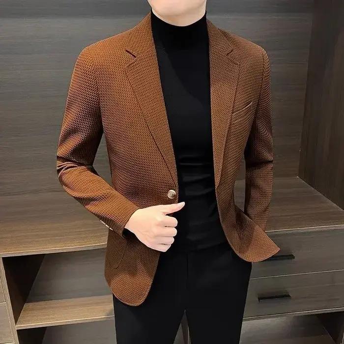 Veste marron blanche pour hommes, manteaux de fête à carreaux, costumes et blazers pour hommes, vêtements d'été décontractés, vêtements de luxe haut de gamme de styliste