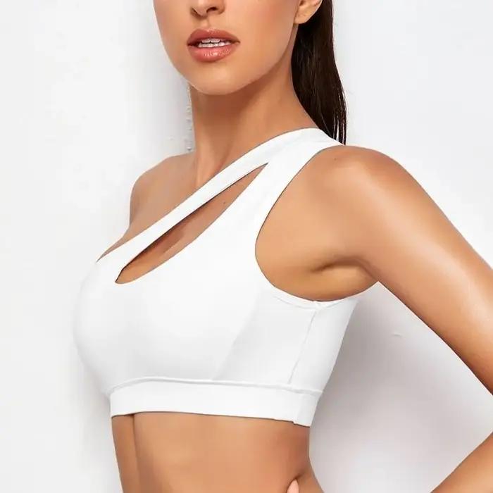 Soutien-gorge de sport pour femmes, Push Up, Fitness, asymétrique, épaule dénudée, antichoc, Yoga, n