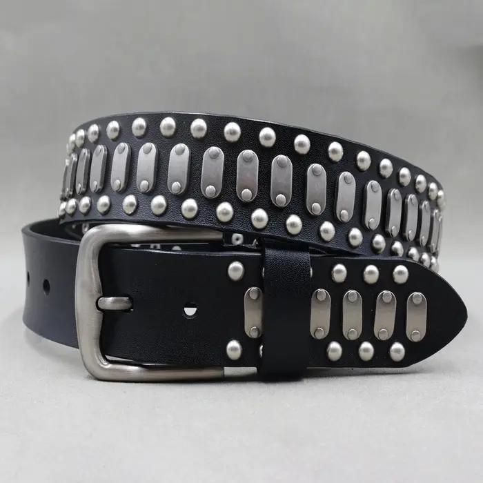 Rivet en métal Cowboy Ceinture en cuir véritable peau de vache hommes
