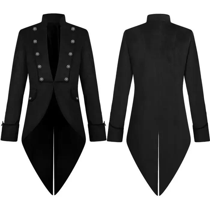 Veste de smoking Vintage pour hommes, coupe-vent en velours doré, manteau Steampunk à col montant, C