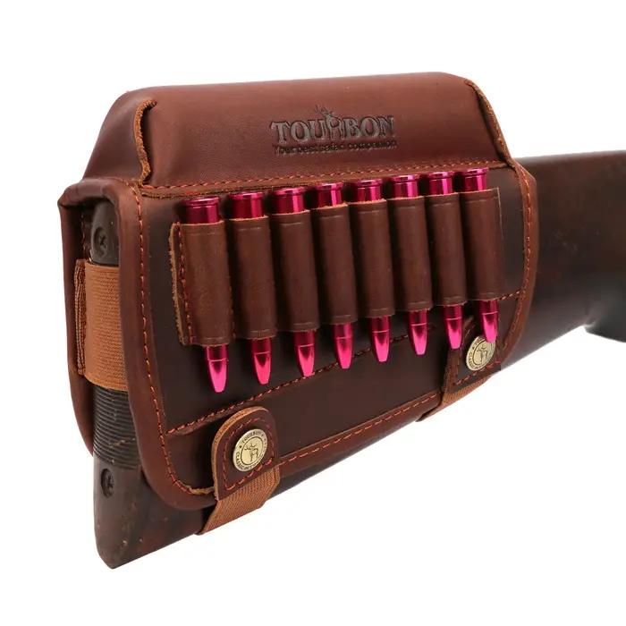 Tourbon Repose-joue pour fusil de chasse en cuir véritable avec porte-cartouches, accessoires de chasse