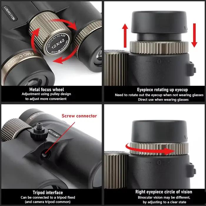 Télescope 12x42 HD jumelles professionnelles avec lentille ED prisme BAK4 étanche pour l'observation des oiseaux chasse Camping voyage en plein air