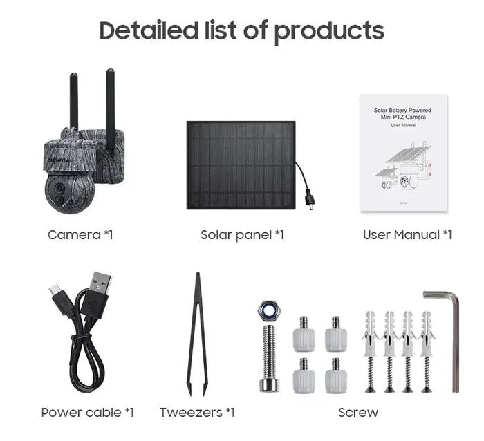 Caméra de suivi des sentiers sans fil à énergie solaire WIFI 4G, pièges avec alarme de vue en direct, détection humaine, caméra PTZ pour la chasse de sécurité à domicile