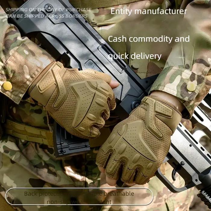 Gants tactiques demi-doigts camouflage - Anti-choc, anti-dérapant, résistant pour VTT et sports outdoor