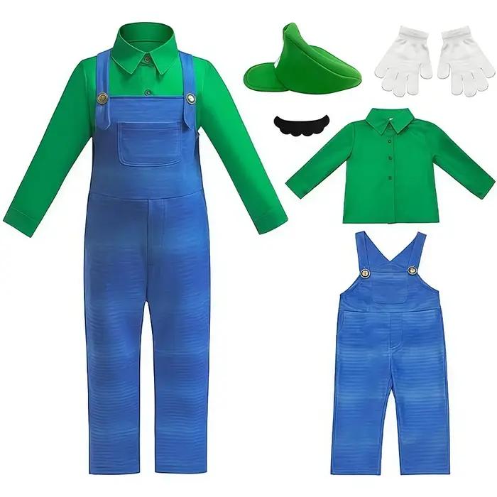 Chemise de jeu Anime Bros Boys rouge et verte avec salopette pour enfants