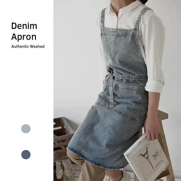 Tablier en Denim coton toile coréenne antisalissure nettoyage à domicile cuisine vêtements de travai