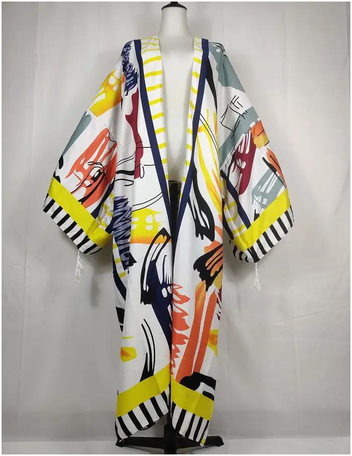 Robe Kimono Vintage à Manches Chauve-Souris pour Femme, Tenue de Plage Décontractée, Imprimé Floral,