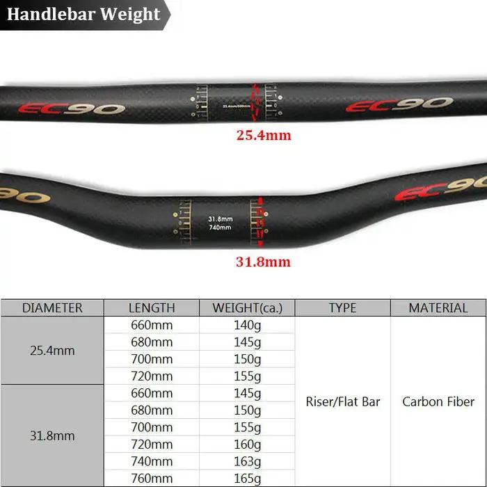 EC90-Guidon VTT ultraléger en fibre de carbone, dimensions 25.4/31.8mm, dimensions 660/680/700/720/7