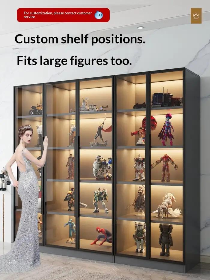 Vitrine personnalisable pour figurines avec porte en verre trempé, éclairage LED, grande capacité, r
