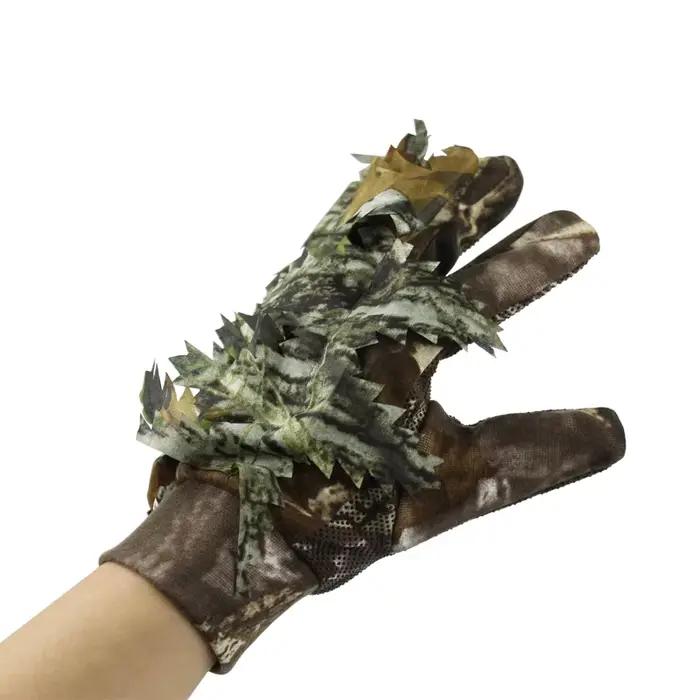 Gants de chasse camouflage 3D feuilles antidérapants avec points silicone pour pêche et chasse