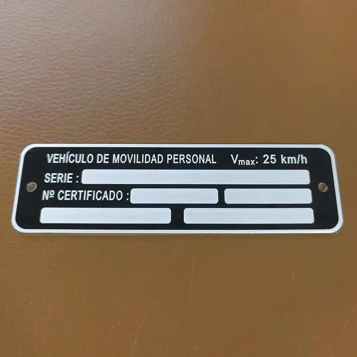 VMP VEHICULO DE MOVILIDAD série personnelle NO CERTIFICADO aluminium Chassic Vin plaque d'immatriculation étiquette d'identification