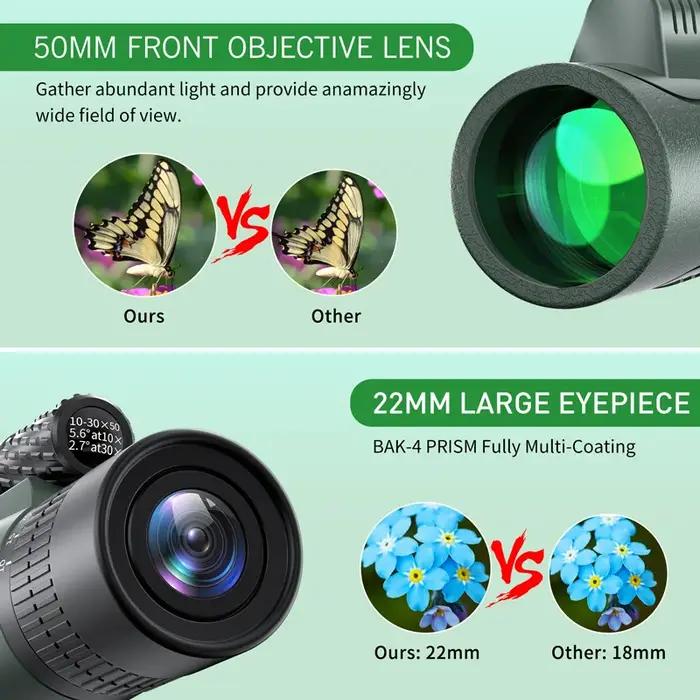 Télescope spotting scope 10-30x50 avec adaptateur smartphone et trépied pour chasse et astronomie