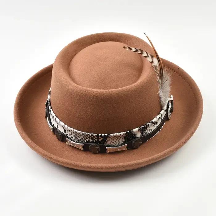 Chapeau de tarte de porc en feutre doux en laine d'imitation classique pour hommes chapeau Fedora en