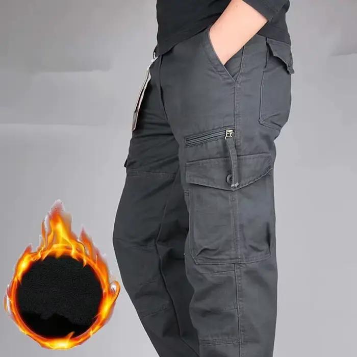 Pantalon cargo hiver homme double couche polaire camouflage épais chasse confortable