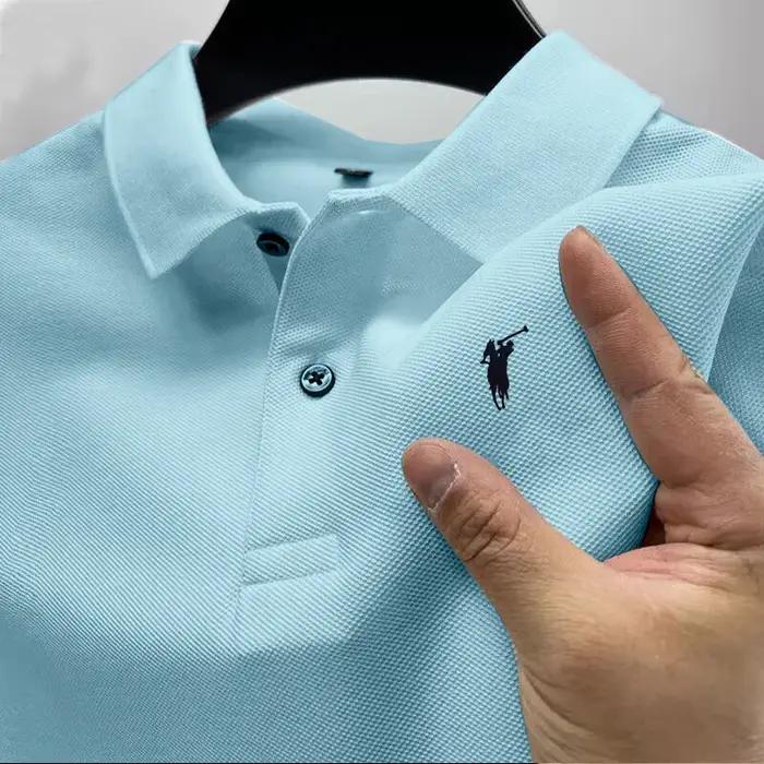 Polo imprimé en polyester décontracté pour hommes, haut de gamme, collection été, avec boutons et appliques pour un style élégant et confortable pour les activités quotidiennes et les occasions spéciales