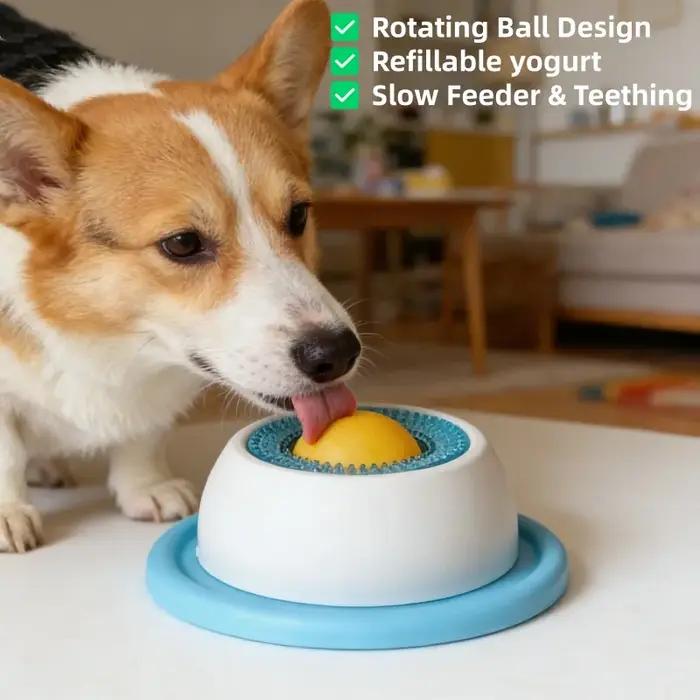 Tapis de léchage pour chien avec boule rotative pour alimentation lente | Jouet pour chiot en forme de pot de yaourt à
