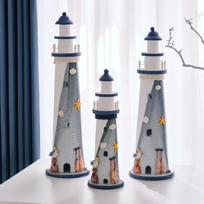 Figurine de phare nautique bois naturel style méditerranéen romantique pour maison décoration spéciale