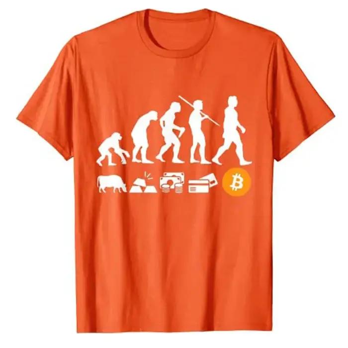 T-shirt graphique BTC Crypto Coin, évolution de l'argent Bitcoin, chemises Crypto, vêtements grande taille, drôle