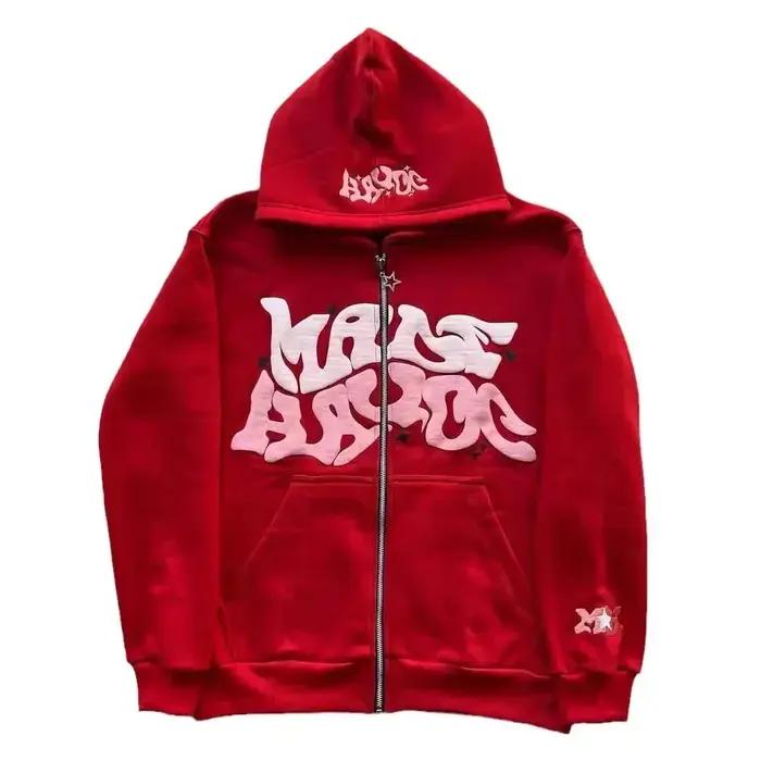 Sweat-shirt à capuche avec fermeture éclair et lettres américaines rétro, adapté aux hommes et aux f