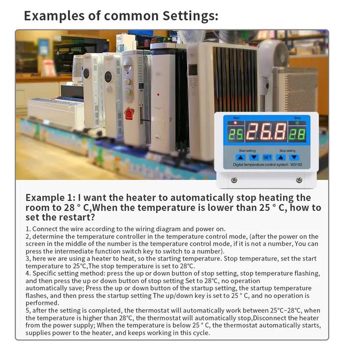 Contrôleur de température numérique 220V Max 5000W Thermostat numérique 30A -19 à 99 ℃ Commutateur