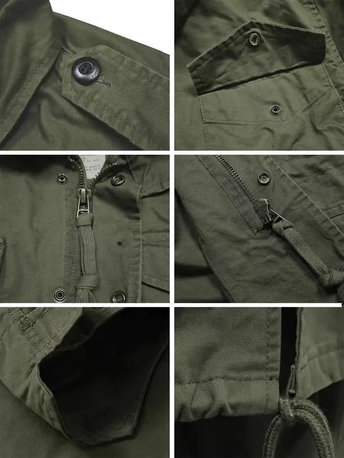 Veste de terrain M65, veste militaire pour hommes, veste rétro à col multi-poches avec fermeture écl