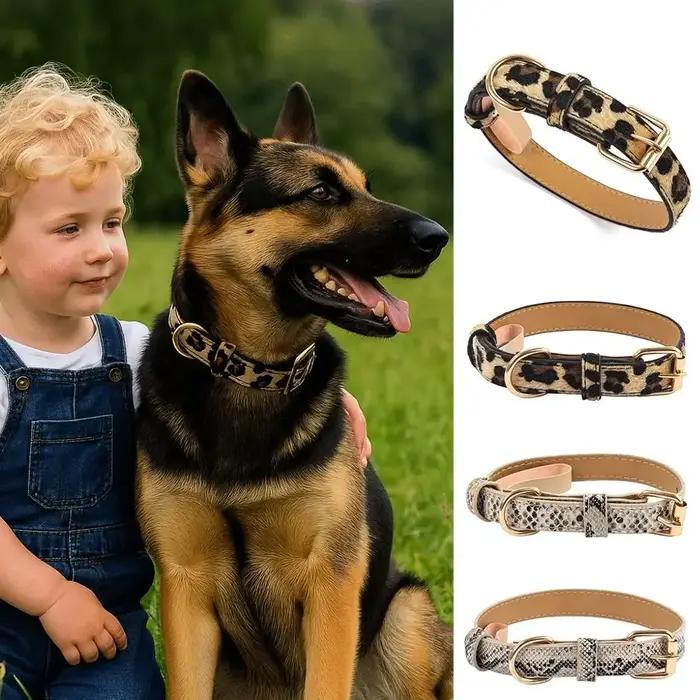 Collier de chien imprimé léopard à la mode en cuir PU résistant à l'usure