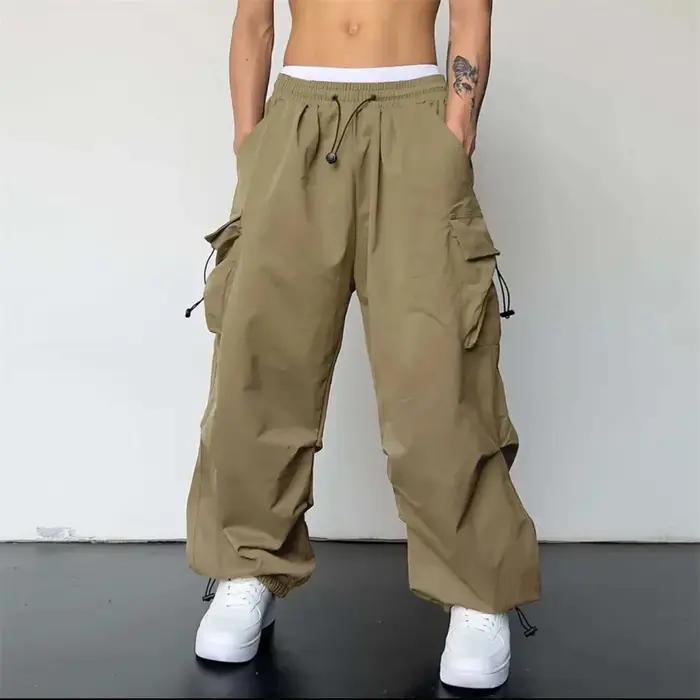 Streetwear 2024 printemps sarouel pantalons décontractés hommes taille élastique couleur unie Cargo pantalon Multi poche