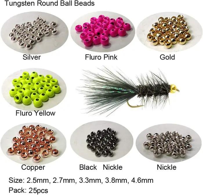 Perles tungstène Aventik 25pc 2.5-4.6mm montage mouche pêche nymph head ball multi-couleurs accessoire