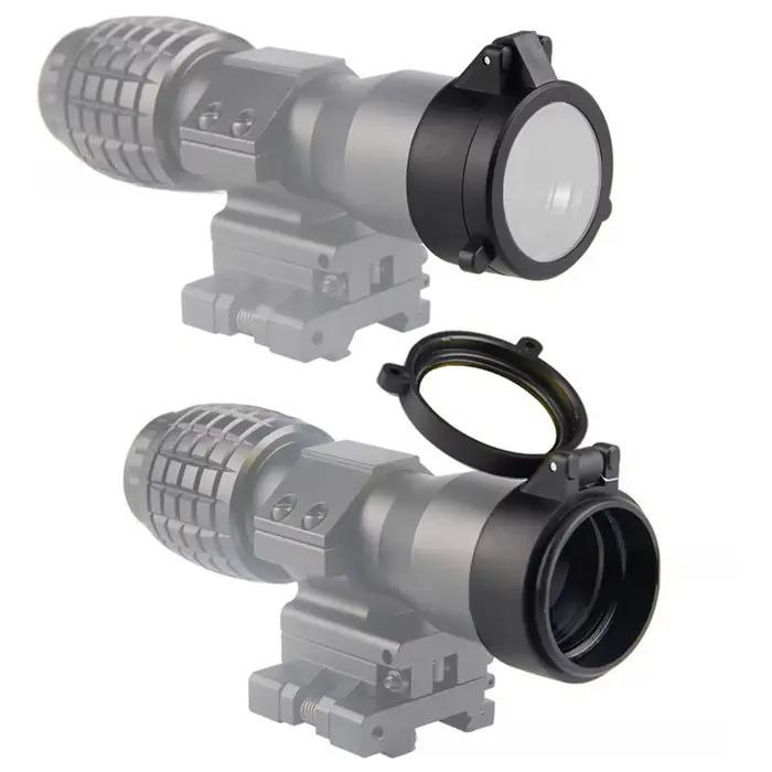 Couvercle d'objectif de portée de fusil transparent pour chasse calibre 30mm-69mm avec vue tactique rabattable et ouverture rapide pour protéger les lunettes de chasse