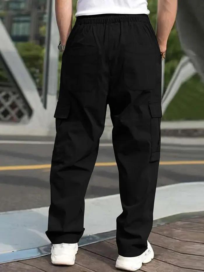 Pantalon cargo long pour homme, pantalon de travail avec poches, jambe droite, monochromatique, prox
