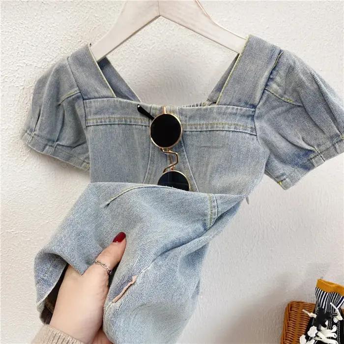 Nouvelle Robe en Jean pour Filles Été 2026 Style Coréen Tendance Manches Courtes Manches Bouffantes