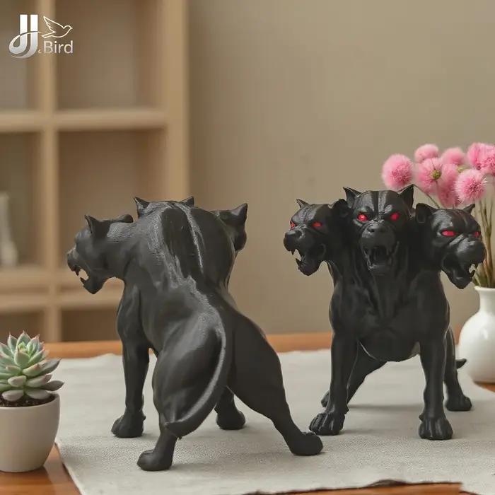 1 pièces ornements de statue de chien gothique à trois têtes