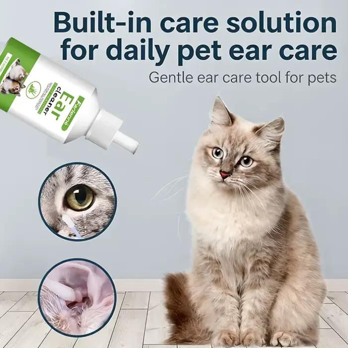 Nettoyant auriculaire naturel à base de plantes pour chiens et chats liquide nettoyant facile à utiliser pour oreilles propres et saines soin quotidien doux à domicile pour chiens et chats