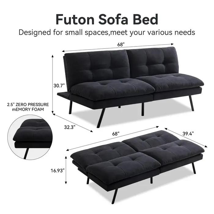Hcore-Canapé-lit en mousse à mémoire de forme, sofa convertible, causeuse noire pour petits espaces,